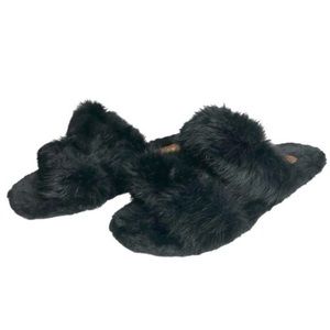 Fashion Genuine Fur Slide Ons Black Slippers